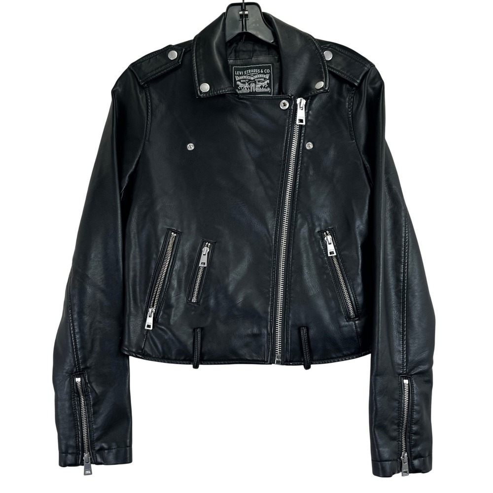 Levi's Faux Leather Moto Jacket Womens XS Black Biker Edgy Streetwear